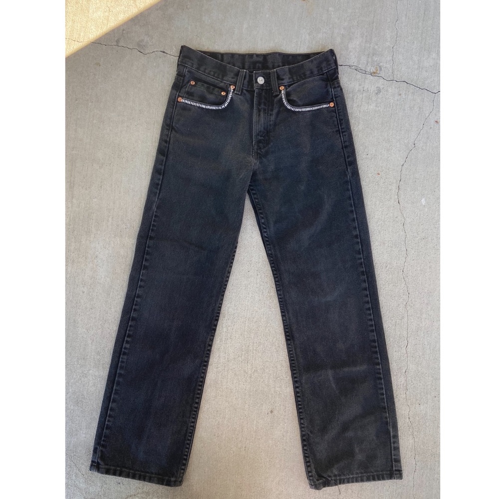 Levis 550 black denim jeans, hand embroidered